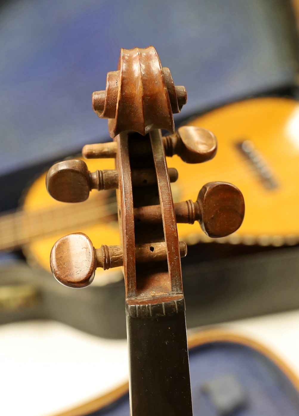A 3/4 size violin, length of back 33cm, wooden case